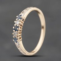 Pre-Owned 9ct Yellow Gold Sapphire and Brilliant Cut Diamond Half Eternity Ring 41383789