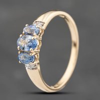 Pre-Owned 9ct Yellow Gold Sapphire and 0.06ct Diamond Seven Stone Ring 41383793
