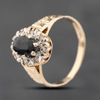 Pre-Owned 9ct Yellow Gold Sapphire and Diamond Oval Cluster Ring 41383807