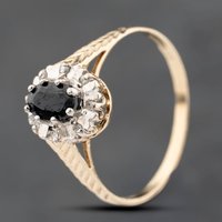 Pre-Owned 9ct Yellow Gold Sapphire and Diamond Oval Cluster Ring 41383810