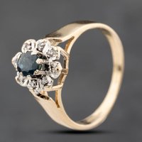 Pre-Owned 9ct Yellow Gold Sapphire and Diamond Flower Cluster Ring 41383811