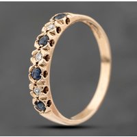 Pre-Owned 9ct Yellow Gold Sapphire and Diamond Seven Stone Half Eternity Ring 41383815