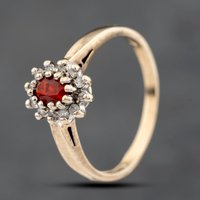 Pre-Owned 9ct Yellow Gold Garnet and 0.10ct Diamond Cluster Ring 41383818