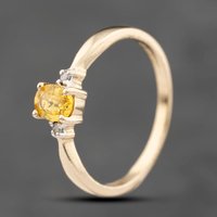 Pre-Owned 9ct Yellow Gold Yellow Sapphire and Diamond Oval Three Stone Ring 41383820