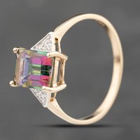 Pre-Owned 9ct Yellow Gold Mystic Topaz and Brilliant Cut Diamond Dress Ring 41383832