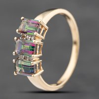 Pre-Owned 9ct Yellow Gold Mystic Topaz and Brilliant Cut Diamond Dress Ring 41383833