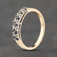 Pre-Owned 9ct Yellow Gold Sapphire and 0.05ct Diamond 2 Row Half Eternity Ring 41383873