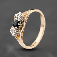 Pre-Owned 9ct Yellow Gold Sapphire and 0.02ct Diamond Three Stone Ring 41383892