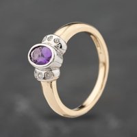 Pre-Owned 9ct White Gold Amethyst and 0.03ct Brilliant Cut Diamond Oval Seven Stone Ring 41383896