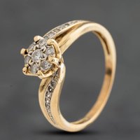 Second Hand 9ct Yellow Gold Brilliant Cut Diamond Twist With Diamond Set Shoulders Cluster Ring 41384922