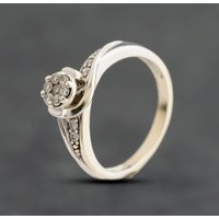 Second Hand 9ct White Gold 0.17ct Brilliant Cut Diamond Twist With Diamond Set Shoulders Cluster Ring 41384923