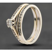 Second Hand 9ct White Gold 0.58ct Brilliant Cut Diamond Bridal Set Ring 41384967