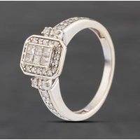 Second Hand 9ct White Gold 0.50ct Diamond Oblong Cluster Ring 41385027