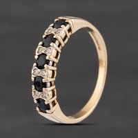 Second Hand 9ct Yellow Gold Sapphire & 0.04ct Diamond Half Eternity Ring 41385068