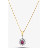 Pre-Owned 18ct Yellow Gold Ruby and Diamond Cluster Pendant and 18 Inch Trace Chain 4139945
