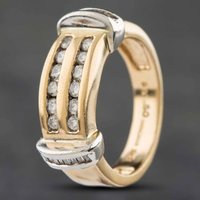 Pre-Owned 9ct Two Colour Gold 0.50ct Diamond Channel Set Two Row Ring 41481018
