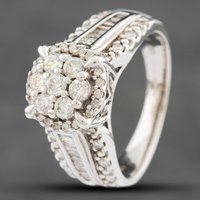 Pre-Owned 9ct White Gold Diamond Set Shoulders Cluster Ring 41481174