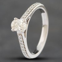 Pre-Owned 18ct White Gold Oval Cut Diamond Shoulder Set Solitaire Ring 41481175