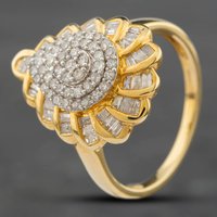 Pre-Owned 9ct Yellow Gold 1.00ct Diamond Scalloped Edge Cluster Ring 41481222