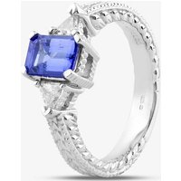 Pre-Owned 14ct White Gold Emerald Cut Tanzanite and Trillion Cut Diamond Three Stone Ring 41481270