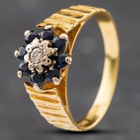 Pre-Owned 18ct Yellow Gold Sapphire and Diamond Flower Bark Textured Cluster Ring 41481422