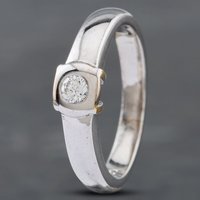 Pre-Owned 18ct Two Colour Gold Brilliant Cut Diamond Rubover Solitaire Ring 41481494