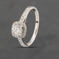 Pre-Owned 18ct White Gold 0.50ct Brilliant Cut Diamond Cushion Shape Halo Cluster Ring 41481518