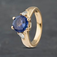 Pre-Owned 14ct Yellow Gold Tanzanite and 0.25ct Pear Cut Diamond Three Stone Ring 41481782