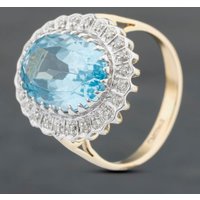 Pre-Owned 9ct Yellow Gold Blue Topaz Large Oval Cluster Ring 41481804