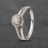 Pre-Owned 18ct White Gold 0.53ct Brilliant Cut Diamond Split Shoulders Halo Ring 41481946