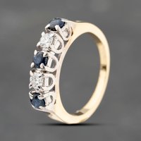 Pre-Owned 9ct Yellow Gold Sapphire and 0.20ct Brilliant Cut Diamond Five Stone Ring 41482061
