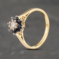 Pre-Owned 18ct Yellow Gold Sapphire and 0.12ct Brilliant Cut Diamond Round Cluster Ring 41482068
