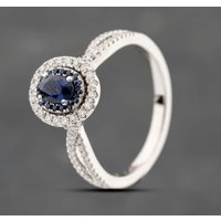 Pre-Owned 14ct White Gold Sapphire and 0.35ct Diamond Oval Halo Cluster Ring 41482073