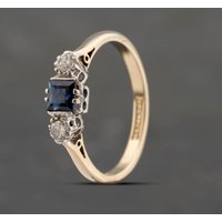 Pre-Owned 18ct Yellow Gold Sapphire and 0.12ct Diamond Three Stone Ring 41482120