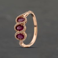 Pre-Owned 14ct Rose Gold Ruby and 0.25ct Diamond Triple Cluster Ring 41482121