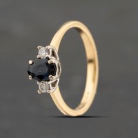 Pre-Owned 18ct Yellow Gold Sapphire and 0.10ct Diamond Three Stone Ring 41482124