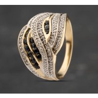 Pre-Owned 9ct Yellow Gold Sapphire and Diamond Wave Design Crossover Ring 41482125