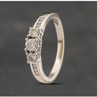 Pre-Owned 9ct White Gold 0.33ct Diamond With Diamond Set Shoulders Three Stone Ring 41482136