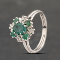 Pre-Owned 9ct Yellow Gold Emerald and 0.16ct Brilliant Cut Diamond Oval Cluster Ring 41482205