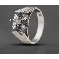 Pre-Owned 18ct White Gold Sapphire and 0.05ct Diamond Cluster Ring 41482241
