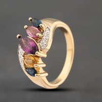Pre-Owned 9ct Yellow Gold Multi Coloured Sapphire and Diamond Five Stone Ring 41482250