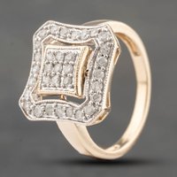 Pre-Owned 9ct Yellow Gold 0.61ct Brilliant Cut Diamond Scalloped Design Cluster Ring 41482252