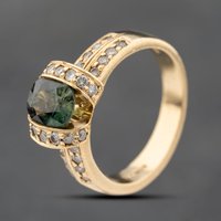 Pre-Owned 14ct Yellow Gold Green Sapphire and 0.45ct Diamond Dress Ring 41482287