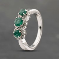 Pre-Owned 18ct White Gold Emerald and 0.30ct Diamond Triple Cluster Ring 41482317