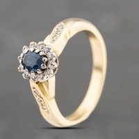 Pre-Owned 18ct Yellow Gold Sapphire and Diamond With Diamond Shoulders Cluster Ring 41482327