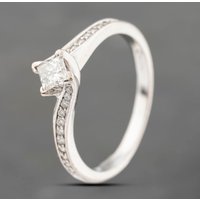 Pre-Owned 18ct White Gold Princess Cut Diamond Shoulder Set Solitaire Ring 41482328