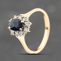 Pre-Owned 18ct Yellow Gold Sapphire and Diamond Flower Cluster Ring 41482348