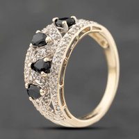 Pre-Owned 9ct Yellow Gold Sapphire and 0.10ct Diamond Openwork Cluster Ring 41482390