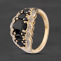 Second Hand 9ct Yellow Gold Sapphire & 0.05ct Diamond Cluster Ring 41483122