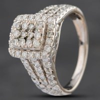 Pre-Owned 9ct White Gold Brilliant Cut Diamond Oblong Cluster Ring 4148481